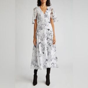 Victoria Beckham Floaty Floral Print Godet Midi Dress size 0
